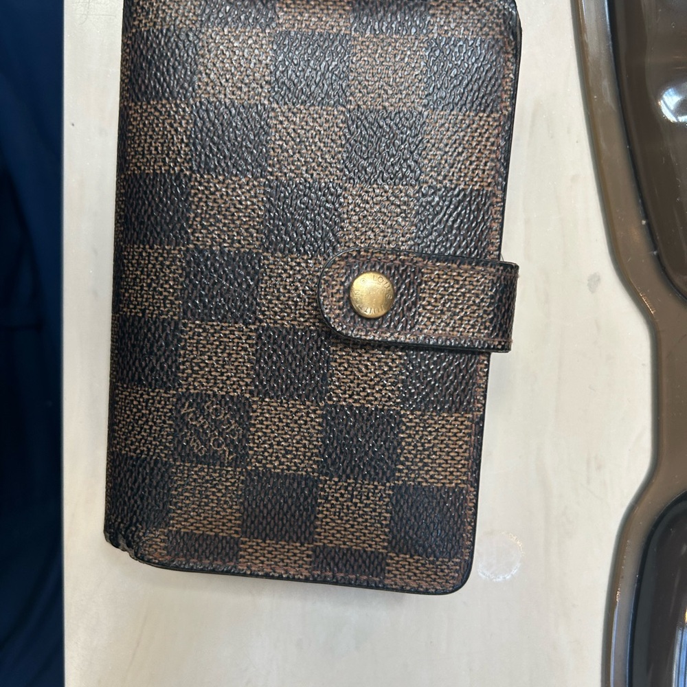 Checkered Brown Wallet with Button Closure - Picture 2 of 7